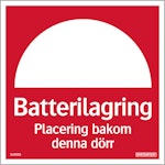 Skylt Batterilagring - Placering bakom denna dörr