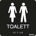 Skylt taktil Toalett dam/herr 150x150x1,6mm svart