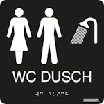Skylt taktil WC Dusch (herr/dam) svart