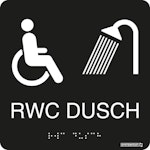 Skylt taktil RWC Dusch svart