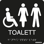Skylt taktil Rullstol/dam/herr/toalett svart