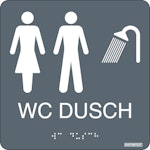 Skylt taktil WC/Dusch Herr/Dam grå