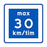 Skylt Rekommenderad lägre hastighet max 30 km/tim - E11 600x